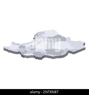 Politische Karte der Verwaltungsabteilungen - Provinzen - Iran. Isometrische 3D-Leervektorzuordnung in Grauschattierungen. Stock Vektor