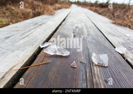 Ein natürlicher Blick auf das Moor mit einer Holzpromenade, die sich durch das Moor schlängelt Stockfoto