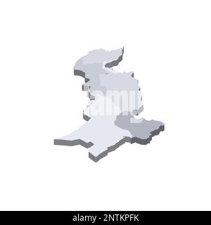 Politische Karte der Verwaltungseinheiten - Provinzen und autonome Gebiete in Pakistan. Isometrische 3D-Leervektorzuordnung in Grauschattierungen. Stock Vektor