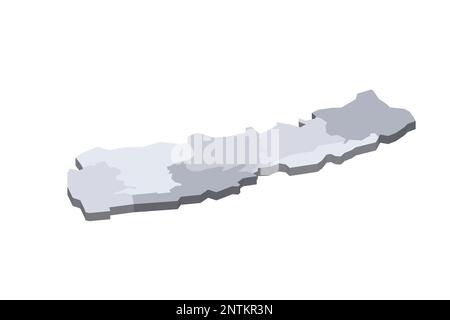 Nepalesische politische Karte der Verwaltungsabteilungen - Provinzen. Isometrische 3D-Leervektorzuordnung in Grauschattierungen. Stock Vektor