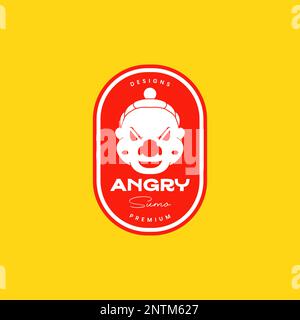 Gesicht Sumo Fat man Angry Sport Abzeichen Vintage Logo Design Vector Symbol Illustration Stock Vektor