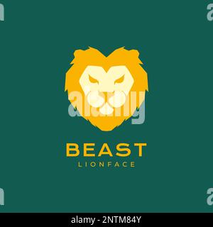 Face Beast Savanna Waldtier Löwe Mähne Maskottchen Linie flaches Logo Design Vektorsymbol Illustration Stock Vektor