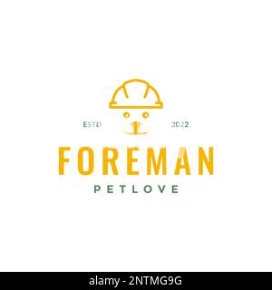 Niedliche Haustiere Hund Vorarbeiter Helm Linien Hipster Logo Design Vektorsymbol Illustration Stock Vektor
