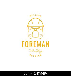 Niedliche Bulldoggen Tiere Hund Vorarbeiter Linien Hipster Logo Design Vektorsymbol Illustration Stock Vektor