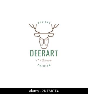 Hirschtier Savanna Horn lange Linien Art Hipster Logo Design Vektor Symbol Illustration Stock Vektor