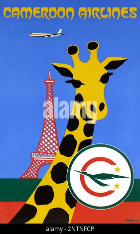 Cameroon Airlines von Bernard Villemot (1911-1989). Poster wurde 1973 in Frankreich veröffentlicht. Stockfoto