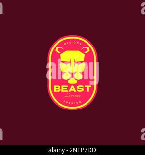 Gesicht erschrecken Löwe Savanna Beast Carnivore isoliert farbenfrohes Abzeichen Vintage Logo Symbol Vektordarstellung Stock Vektor