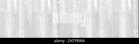Weißer Holzbrettgrund. Vektorrealistische Darstellung des Bodens, der Wand, der Tischoberfläche von oben mit vertikalen Holzbohlen. Natürliche Materialstruktur für Inneneinrichtung und Dekor im rustikalen Stil Stock Vektor