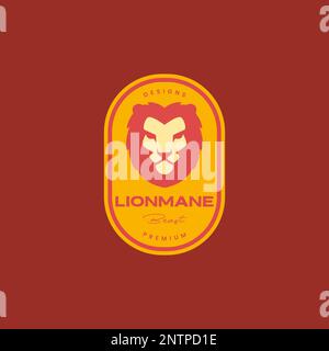 Mähne, Löwenfell, flach, männlich, starke Bestie, Savanna, Fleischfresser, Abzeichen, Vintage-Logo, Vektor-Symbol-Illustration Stock Vektor