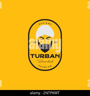 Junger Mann mit Bart und Kopfbedeckung moslem Turbans Abzeichen Vintage Logo Design Vector Icon Illustration Stock Vektor