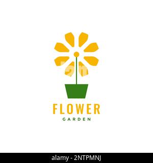 Glänzende Sonnenblumen Vase Topfpflanzen Samen modernes Logo Design Vektorsymbol Illustration Stock Vektor