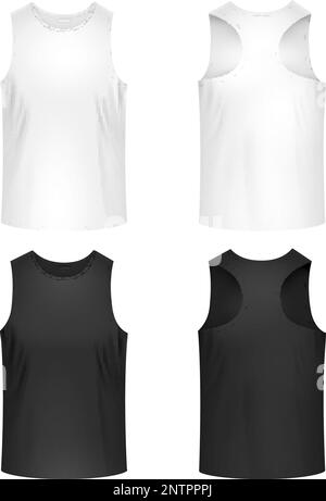 Männliche Sport-Modelle in Weiß und Schwarz zeigen Vorder- und Rückansicht realistische Darstellung isolierter Vektoren Stock Vektor