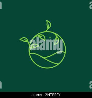 Feldarbeit Landwirtschaft Hügel minimalistischer Kreis hinterlässt Logo-Design Vektorsymbol-Abbildung Stock Vektor