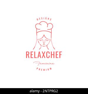 Gesichtsmaskottchen Cartoon niedliche Koch Girl Relax minimalistisches Logo Vektorsymbol Stock Vektor