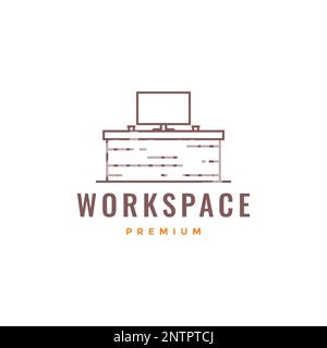 Schreibtisch Arbeitsplatz modernes minimalistisches futuristisches Holz Logo-Design Vektorsymbol Stock Vektor
