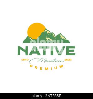 Berggipfel Wandern Natur Outdoor Sonne Sonnenuntergang farbiges Vintage Logo Design Vektorsymbol Illustration Stock Vektor