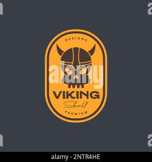 Totenkopfhelm Krieger viking nordic Märchen Vintage-Logo Logo-Design Vektor-Symbol-Illustration Stock Vektor