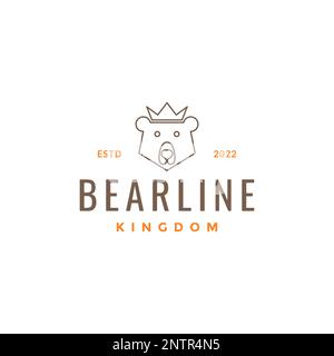 Maskottchen Tiermotiv niedlicher Bär König Krone Königreich Schloss Legende Linie Logo Design Vektor Ikone Stock Vektor