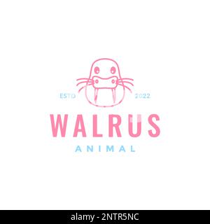 Walross-Tier Meerwasser niedliche Linie Logo Design Vektorsymbol Illustration Stock Vektor