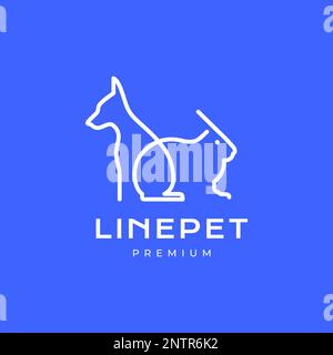Tiertiere Kaninchenhasen mit Hund geometrische moderne Linienart einfacher minimalistischer Logo-Design-Vektor Stock Vektor