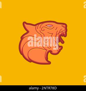 Tierbestie Waldkopf Tiger brüllt Wildtiere Aufkleber minimales Logo-Design Vektor Stock Vektor