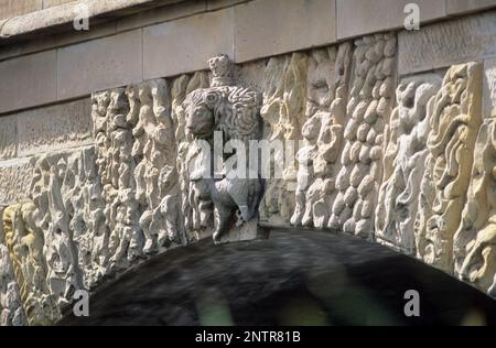 Australien, Tasmanien, Ross, Details der Steinschnitzereien auf der Brücke. Stockfoto