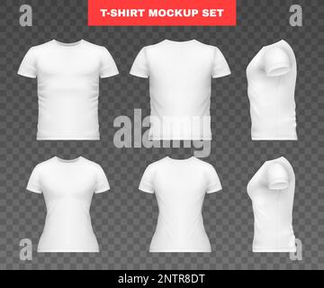 Realistisches T-Shirt Modell Vorlage Icon Set weißes Herren und Damen Tight T-Shirt aus verschiedenen Winkeln Vektordarstellung Stock Vektor