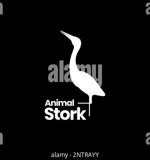 Tiervogel, weißer Storch, See, Jagdfisch, moderner Vektor mit minimalistischem Logo Stock Vektor