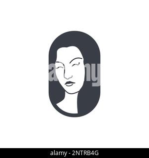 People Beauty Frauen weibliches Gesicht lange Haarpflege Salon Modern Clean Logo Design Vector Stock Vektor