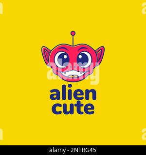Maskottchen Cartoon Alien-Kreatur Weltraum niedliches Lächeln farbenfrohes Logo Design Vektorsymbol Illustration Stock Vektor