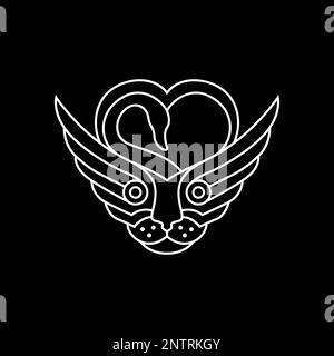 Feenschwanz Tierlegende Löwenflügel Gans Love Line minimalistisches Logo Stock Vektor