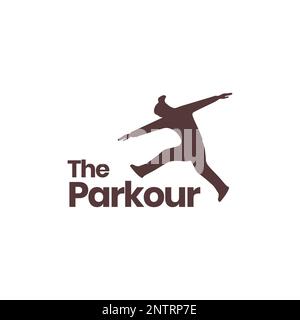 Junger Mann, Sport, Sprungparkour, isoliertes modernes Logo, Vektorsymbol-Illustration Stock Vektor