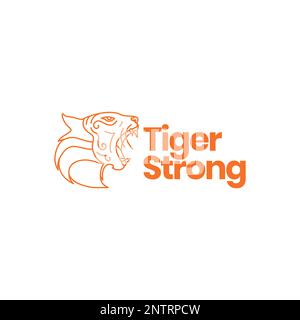 Tierbestie Waldkopf Tiger brüllt Wildtiere Linie minimales Logo-Design Vektor Stock Vektor