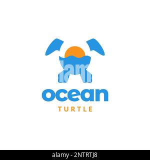 meeresschildkröte Sonnenuntergang flach moderne Rettung speichern Zukunft Logo Design Vektor Symbol Illustration Stock Vektor