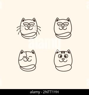 Niedliche Haustiere Katzenset Fat minimalistische Linie Maskottchen Logo Design Vektorsymbol Illustration Stock Vektor