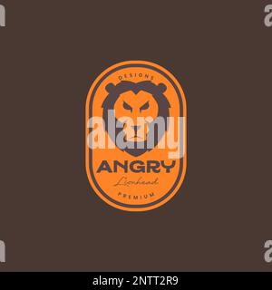 Kopf wütende Löwenmane Bestie Wald Savanna Abzeichen Vintage Logo Design Vector Icon Stock Vektor