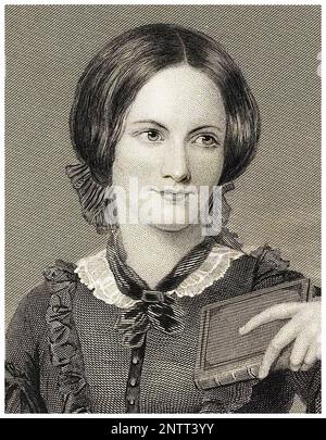 Charlotte Brontë (1816-1855), englische Schriftstellerin und Dichterin, Porträtgravierung nach Originalgemälde von Chappel, 1873 Stockfoto