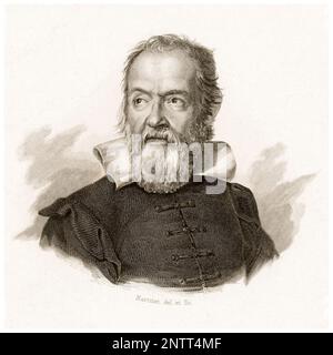 Galileo (1564-1642) (Galileo Galilei), italienischer Astronome, Physiker und Ingenieur, Porträtgravierung von Achille Louis Martinet, 1816-1877 Stockfoto
