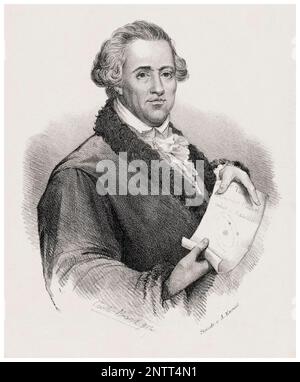 Sir William Herschel (1738-1822), deutscher, britischer Astronom und Komponist, Porträtgravierung von August Kneisel 1830-1835 Stockfoto