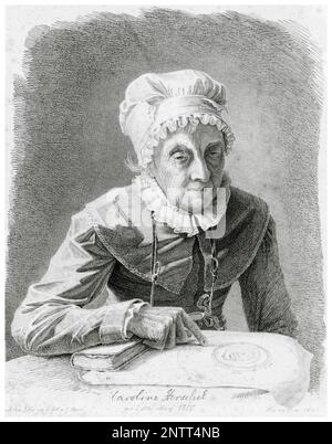 Caroline Herschel (1750-1848), in Deutschland geborene britische Astronomin, Schwester von Frederick William Herschel, Gravur von G. Busse, 1847 Stockfoto