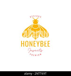 Tierinsekt Hummeln Honig Fett Königin Hipster farbiges Logo Vektorsymbol Stock Vektor