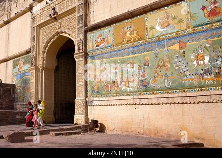 Jayapol Tor, Mehrangarh Fort, Jodhpur, Rajasthan, Indien Stockfoto