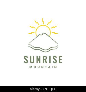 Befestigung am Sonnenaufgang mit Panoramablick, Sonnenaufgang, minimaler Strich, schlichter Logo-Design-Vektor Stock Vektor