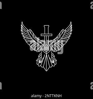 Tiervogel flatternde Flügel schwert dunkle Nachtlinie Vektor mit minimalistischem geometrischem Logo Stock Vektor