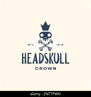 Skull Cranium Brainpan Cross Bones Crown King Vintage einfacher Vektor mit Logo-Design Stock Vektor