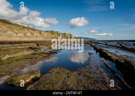 Flysch-Felsformation an der Südküste der Provinz Cádiz, nahe Tarifa, Andalusien, Spanien Stockfoto