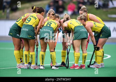 Hobart, Australien. 28. Februar 2023. Australia National Women's Field Hockey-Team während des 2022/23 stattfindenden Spiels der International Hockey Federation (FIH) Women's Pro-League zwischen Australien und Argentinien im Tasmanian Hockey Centre. Endergebnis: Australien 2:0 Argentinien. Kredit: SOPA Images Limited/Alamy Live News Stockfoto