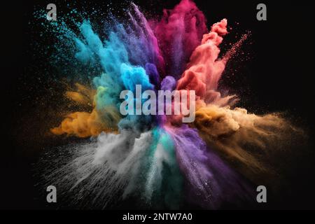 Explosion von farbigem Pulver. Abstrakter Nahestaub im Hintergrund Stockfoto