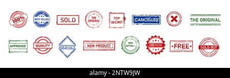 Farbige Werbesiegel. Zertifizierung von Qualitätsprodukten Stock Vektor