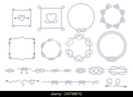 Nautische Seilknoten, -Rahmen und -Rahmen. Nahtloses dekoratives Seeseil Stock Vektor